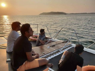 chilling with friends on catamaran